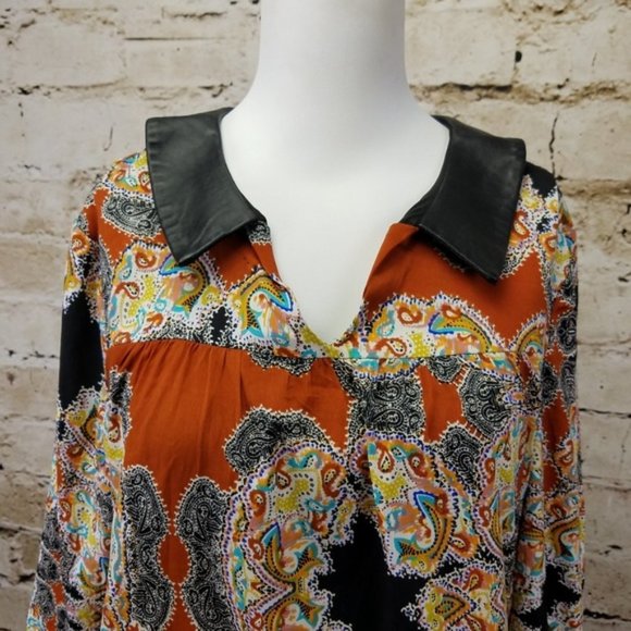 Walter Baker Cassi Paisley Mini Dress Satin Brown Leather Cuff Neutral Work XS - Picture 8 of 8